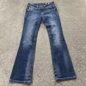 Miss Me Womens 28 Bootcut Jeans JP5002-18L Blue Bling Flap Pockets Rhinestones